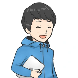 青いパーカー姿で笑う、けいのイラストアイコン